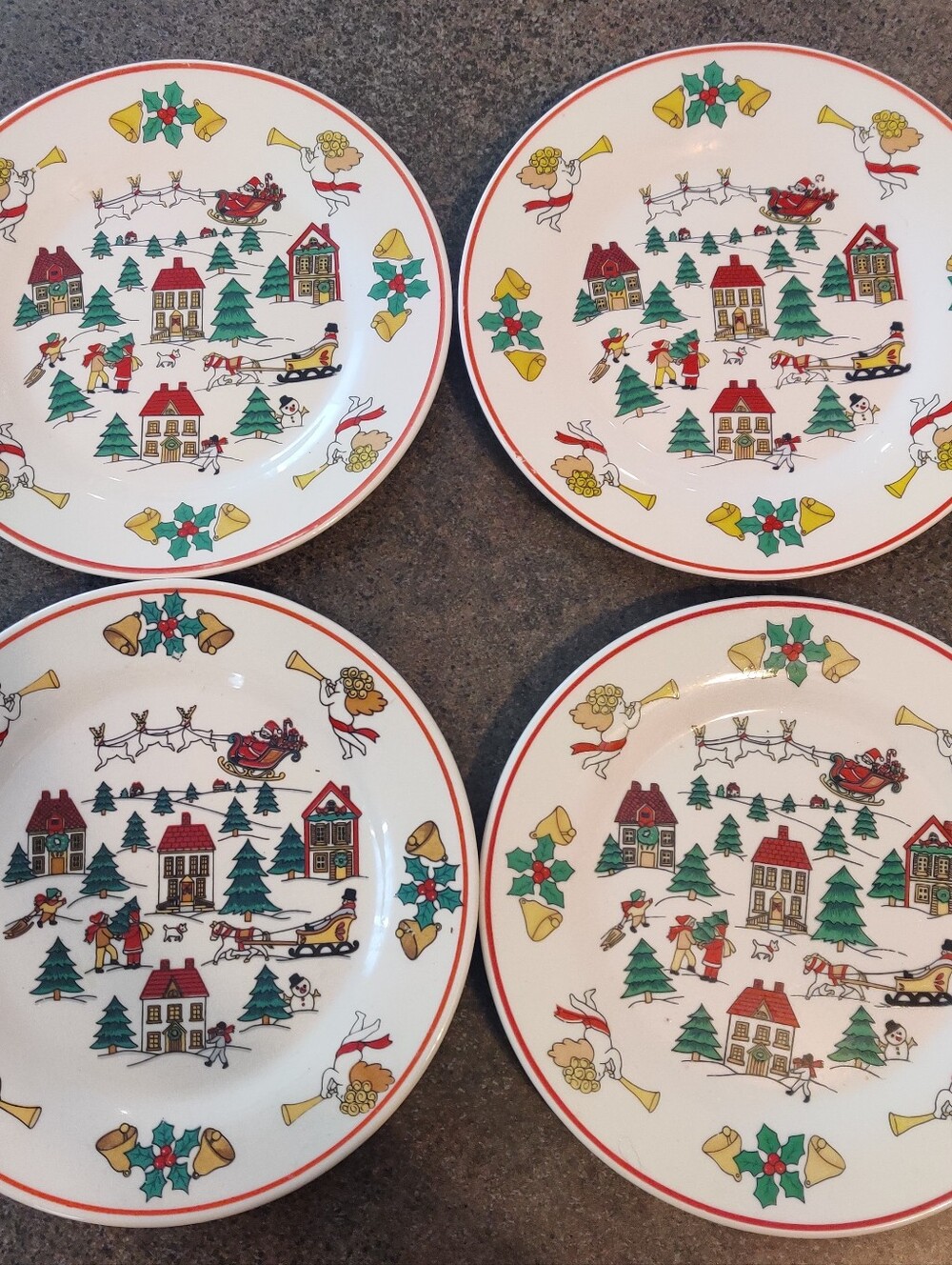 Jamestown Joy of Christmas Salad Dessert Plates 7 1/2" Vintage Set Of 4 Village
